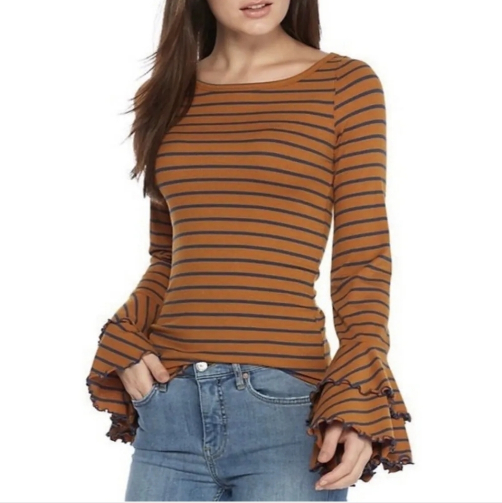 We The Free Good Find Striped Bell Sleeve Ribbed Hippie Top Women's Size Small